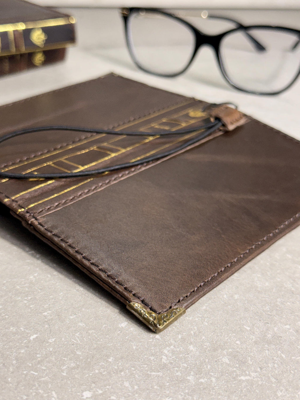 Embossed Leather iPhone Wallet : Vintage Book Style - iPhone 8 to 17 Pro Max