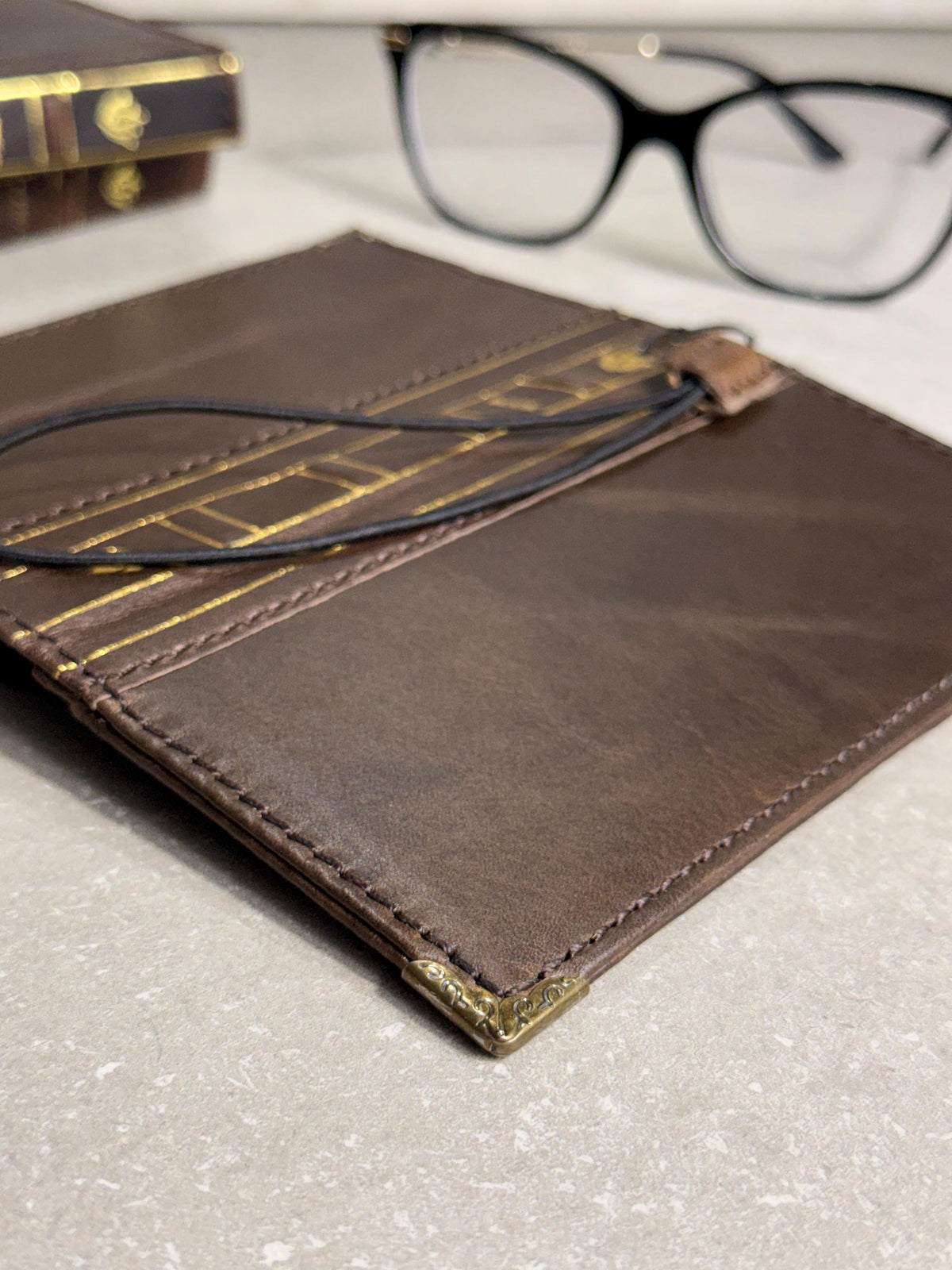 Embossed Leather iPhone Wallet : Vintage Book Style - iPhone 8 to 17 Pro Max