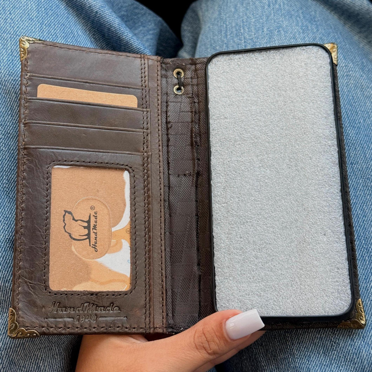 Embossed Leather iPhone Wallet : Vintage Book Style - iPhone 8 to 17 Pro Max