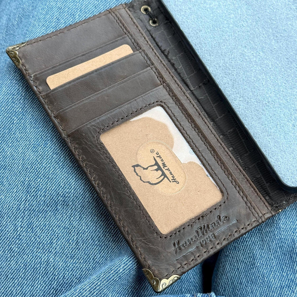 Embossed Leather iPhone Wallet : Vintage Book Style - iPhone 8 to 17 Pro Max