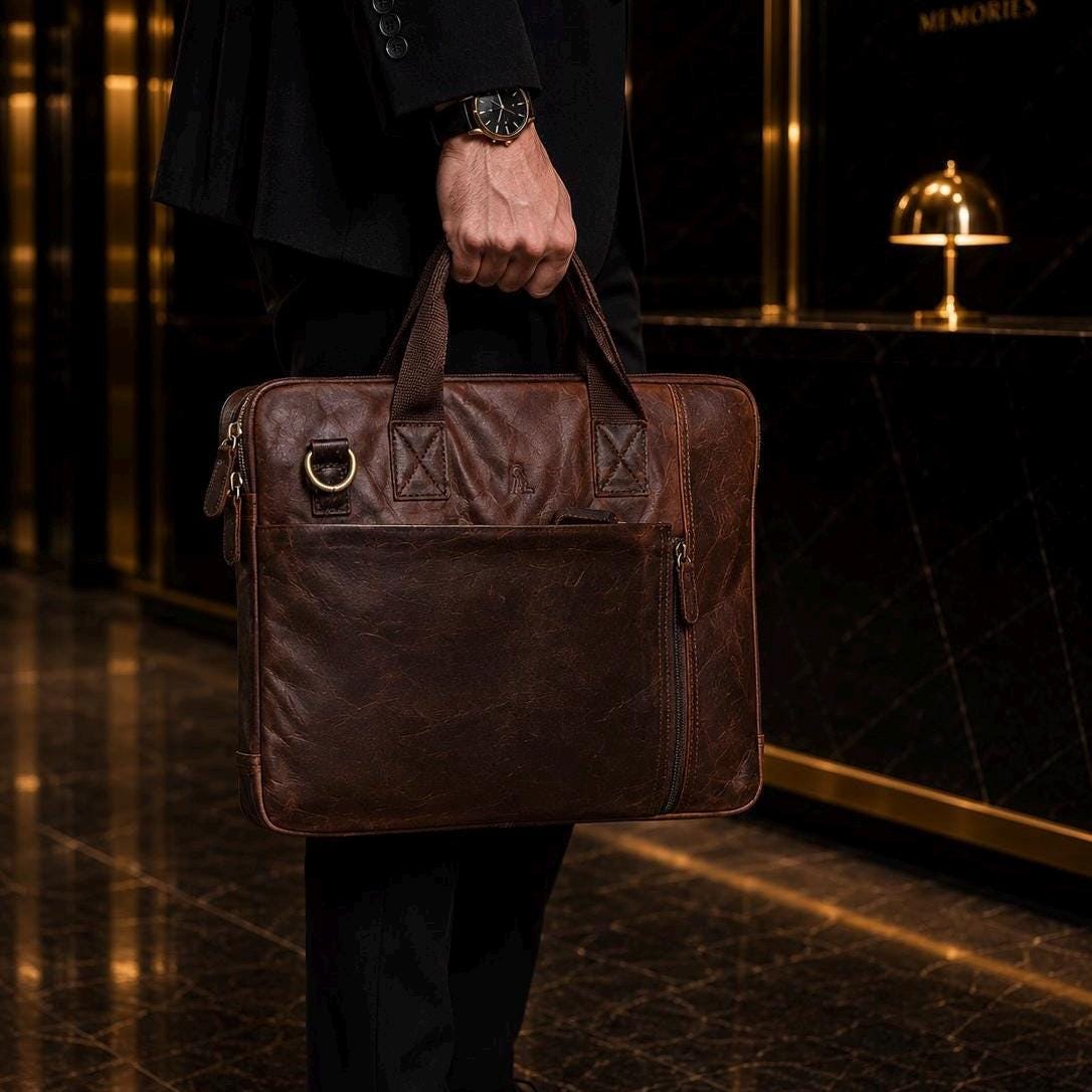 Genuine handmade leather shoulder bag Busniess Man Laptop Brown Classics Luxury Design