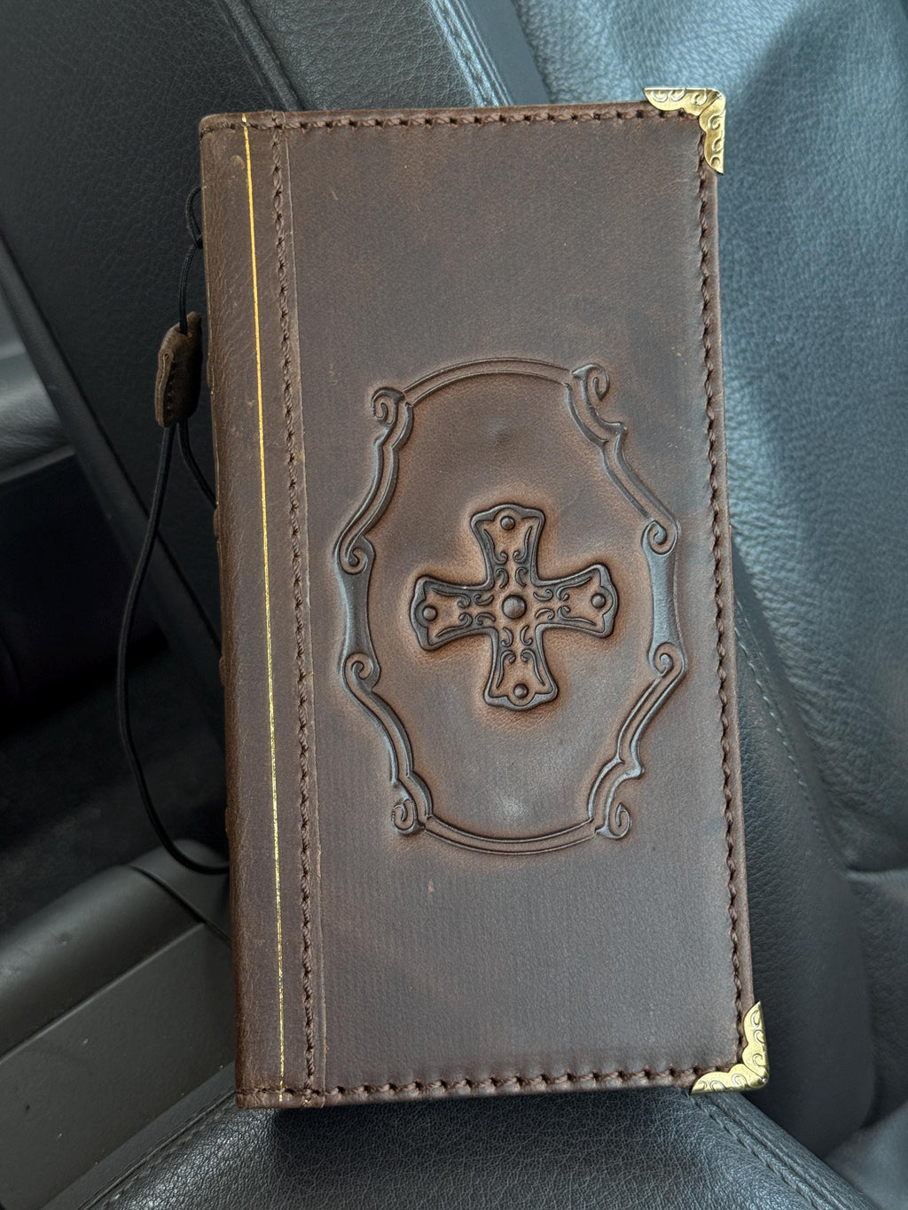 Embossed Leather iPhone Wallet : Vintage Book Style - iPhone 8 to 17 Pro Max