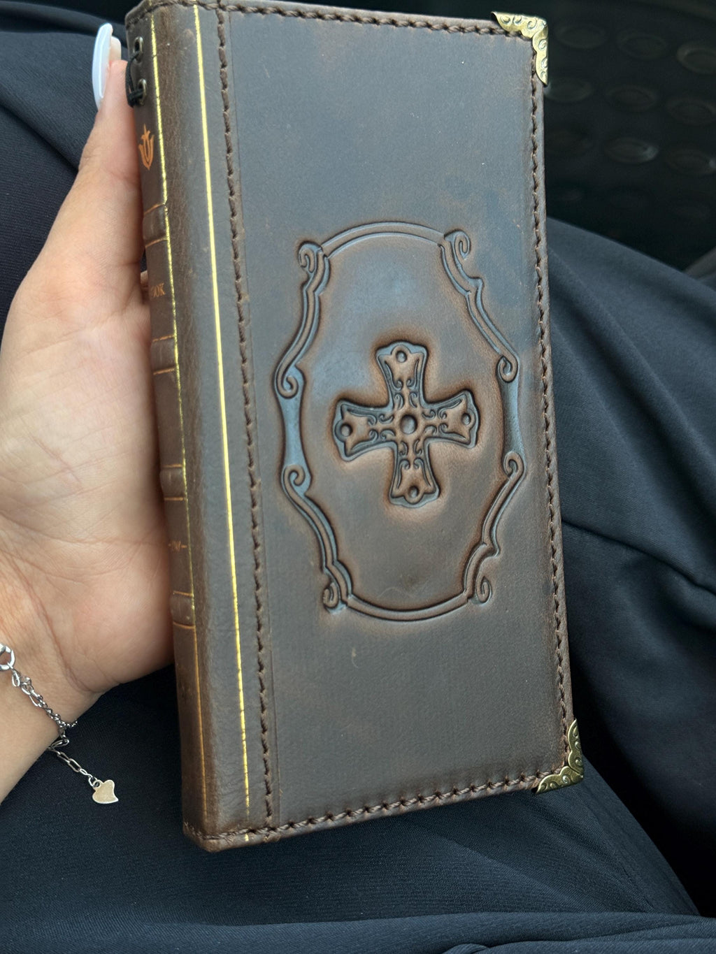 Embossed Leather iPhone Wallet : Vintage Book Style - iPhone 8 to 17 Pro Max