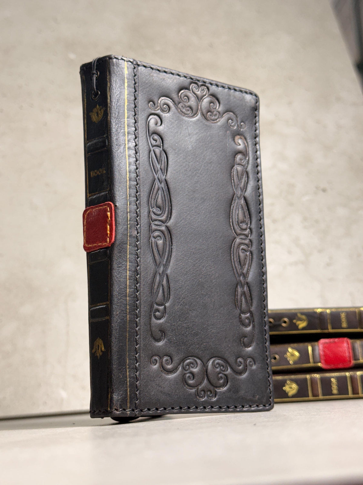 Handmade Black Leather Book Wallet Case for Samsung Galaxy S Series (Ultra FE)