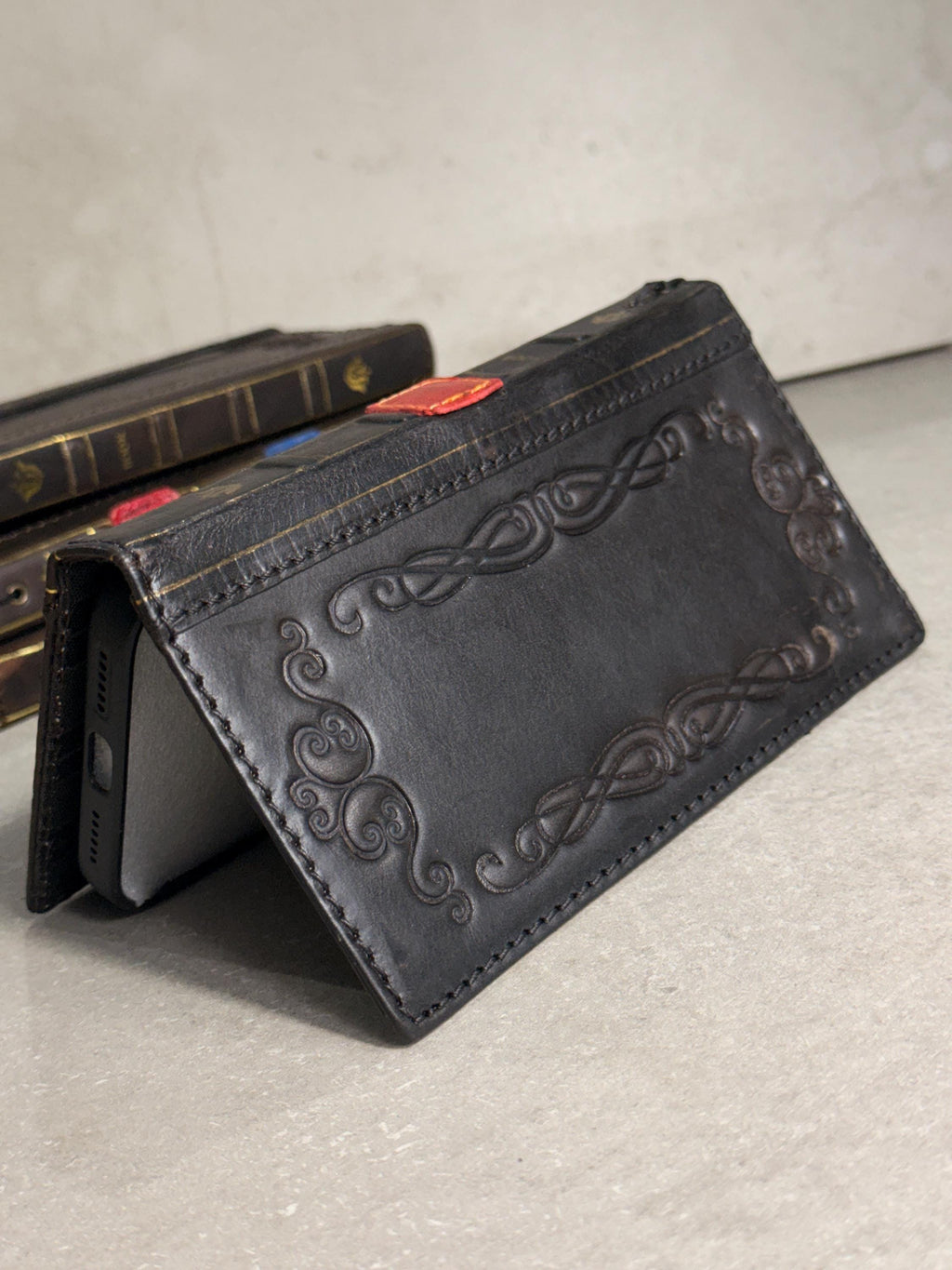 Handmade Black Leather Book Wallet Case for Samsung Galaxy S Series (Ultra FE)