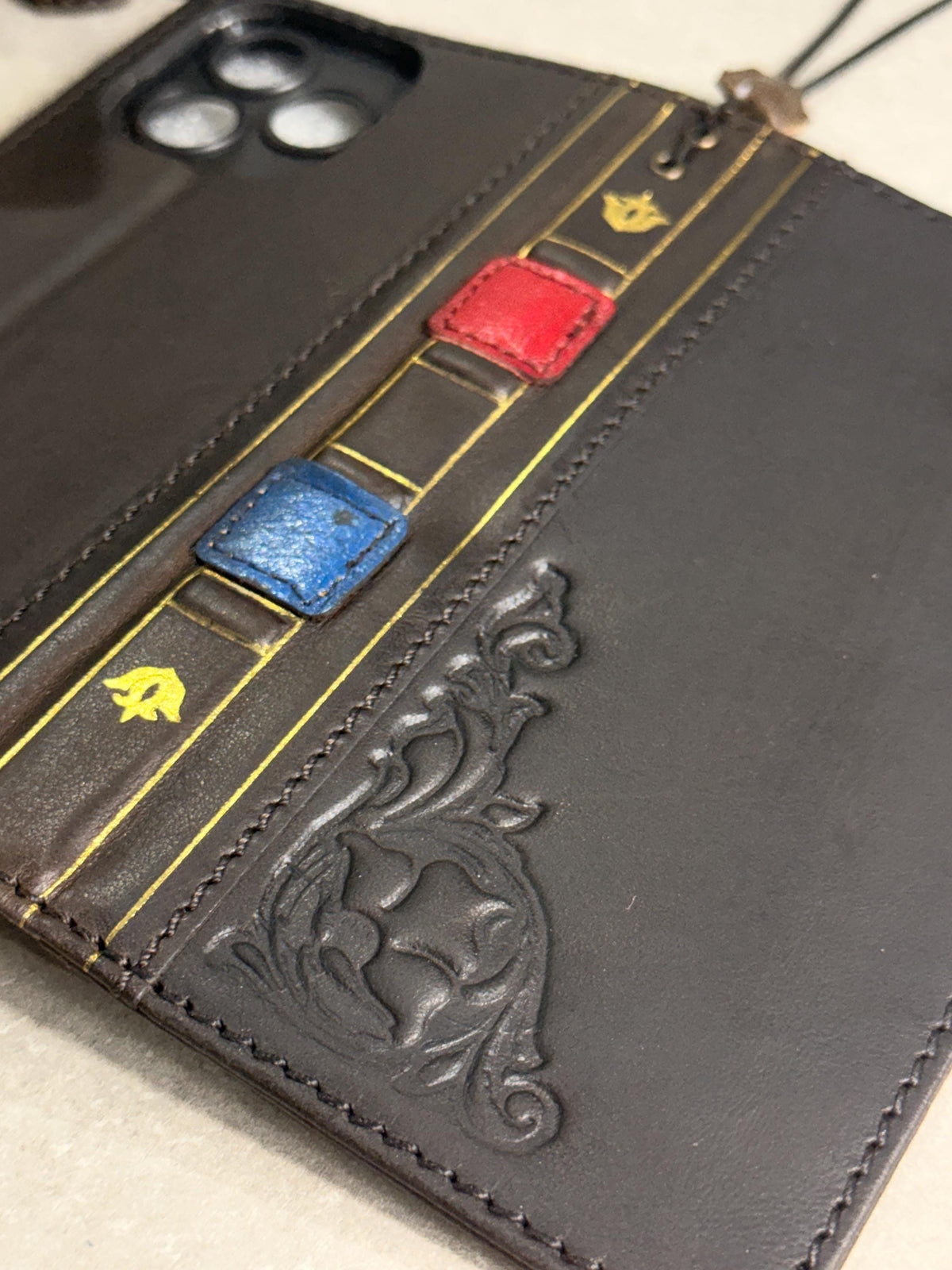 Handmade Black Leather Book iPhone Case: Vintage Art Design Wallet Cover Ip 7-18 max