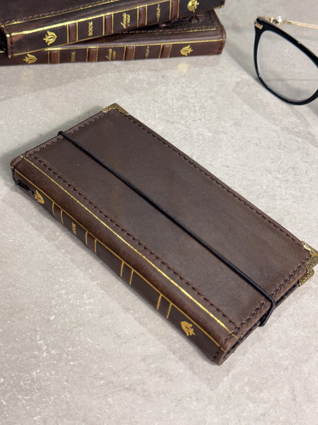 Embossed Leather iPhone Wallet : Vintage Book Style - iPhone 8 to 17 Pro Max