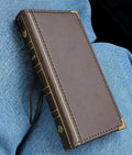 Embossed Leather iPhone Wallet : Vintage Book Style - iPhone 8 to 17 Pro Max