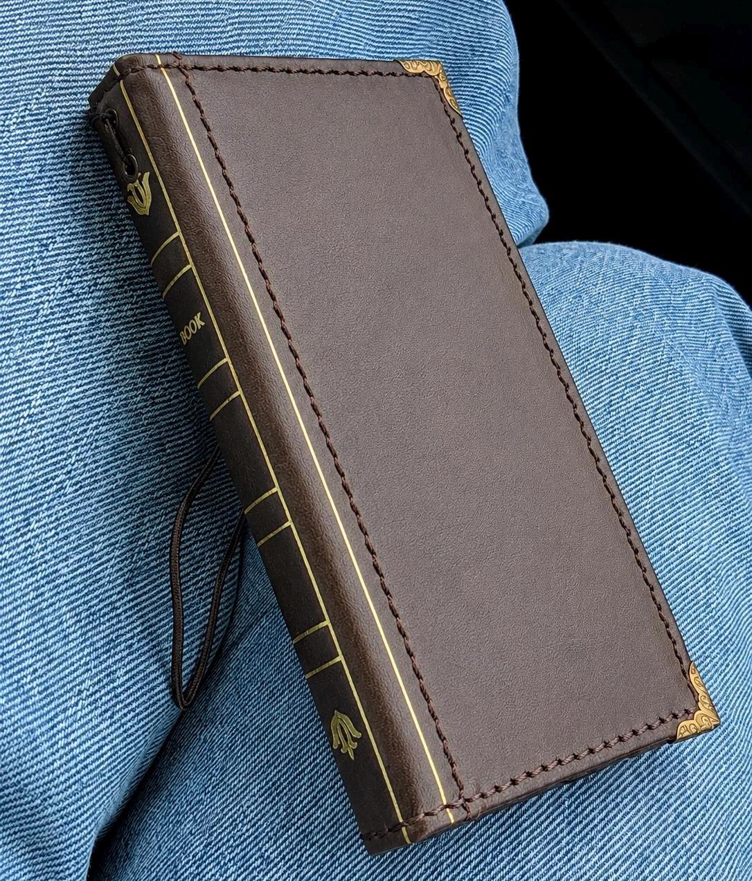 Embossed Leather iPhone Wallet : Vintage Book Style - iPhone 8 to 17 Pro Max