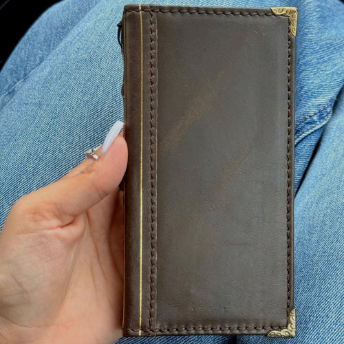 Embossed Leather iPhone Wallet : Vintage Book Style - iPhone 8 to 17 Pro Max