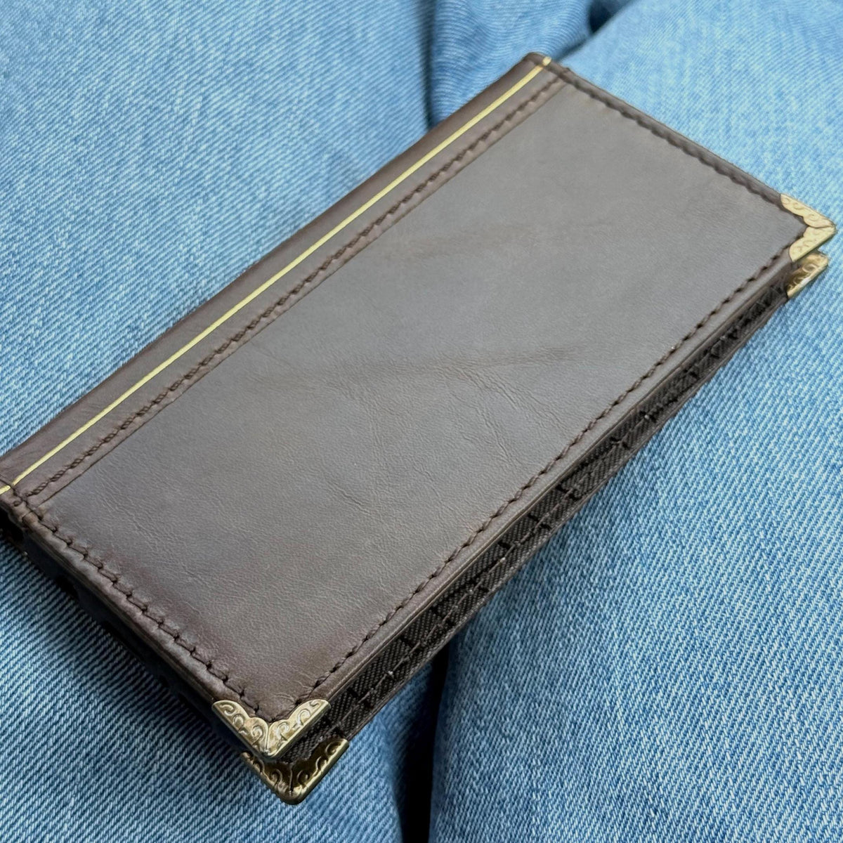 Embossed Leather iPhone Wallet : Vintage Book Style - iPhone 8 to 17 Pro Max