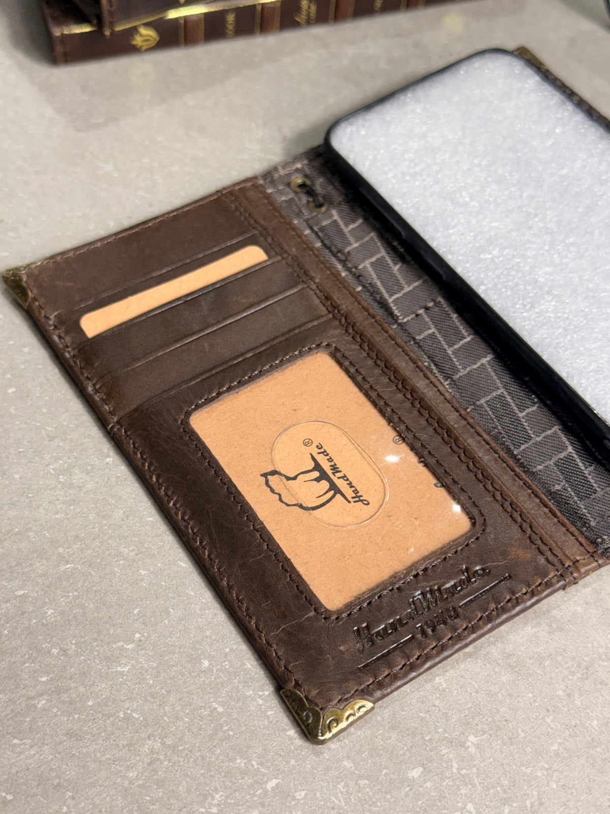 Embossed Leather iPhone Wallet : Vintage Book Style - iPhone 8 to 17 Pro Max