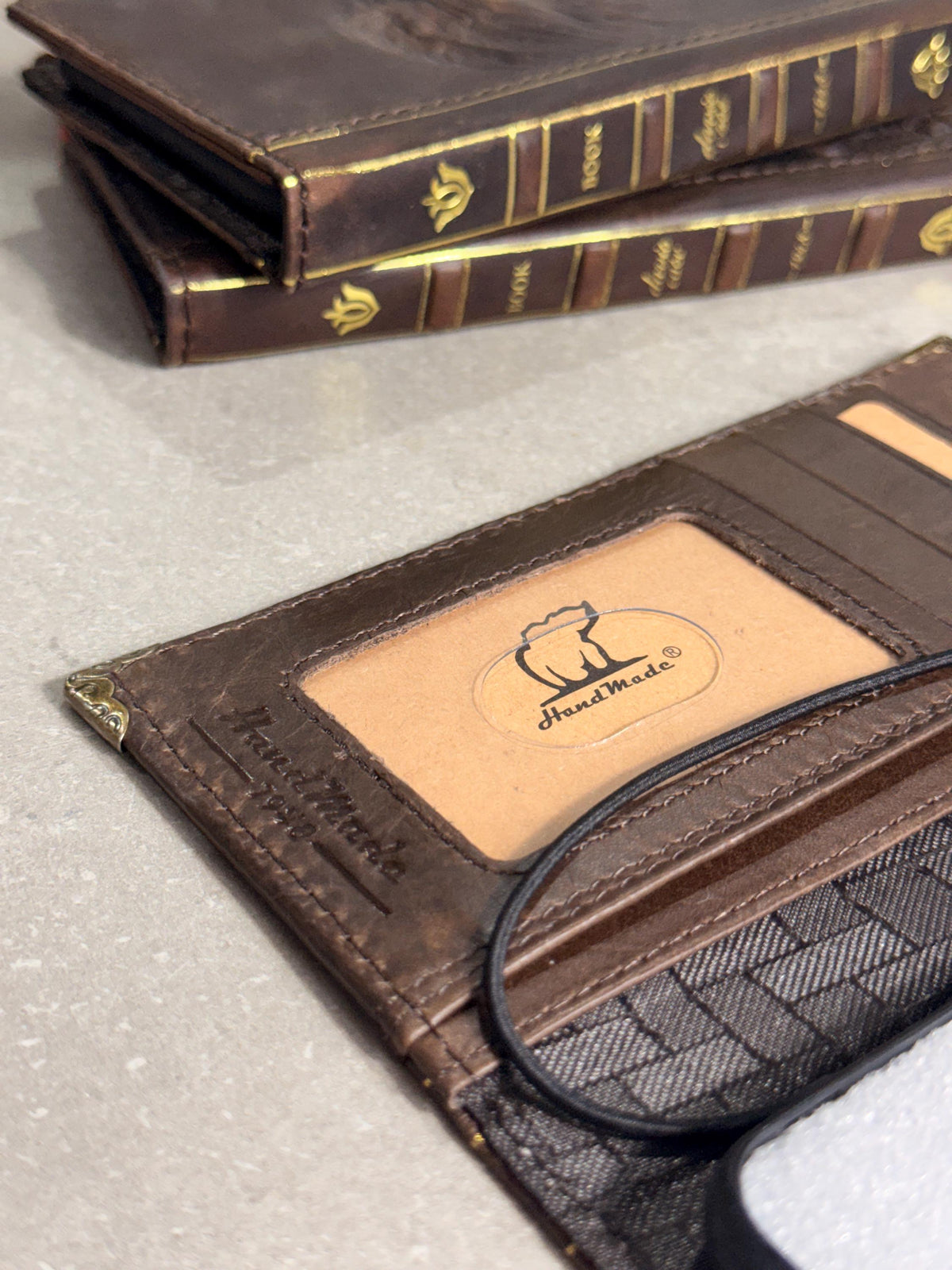 Embossed Leather iPhone Wallet : Vintage Book Style - iPhone 8 to 17 Pro Max