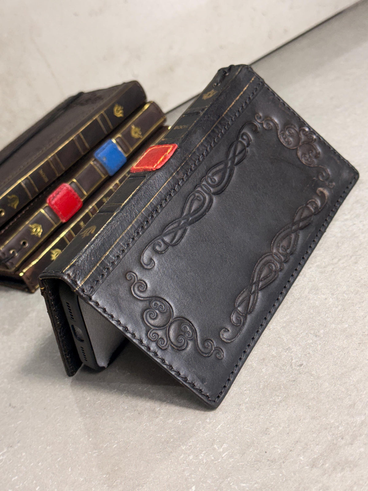Handmade Black Leather Book Wallet Case for Samsung Galaxy S Series (Ultra FE)