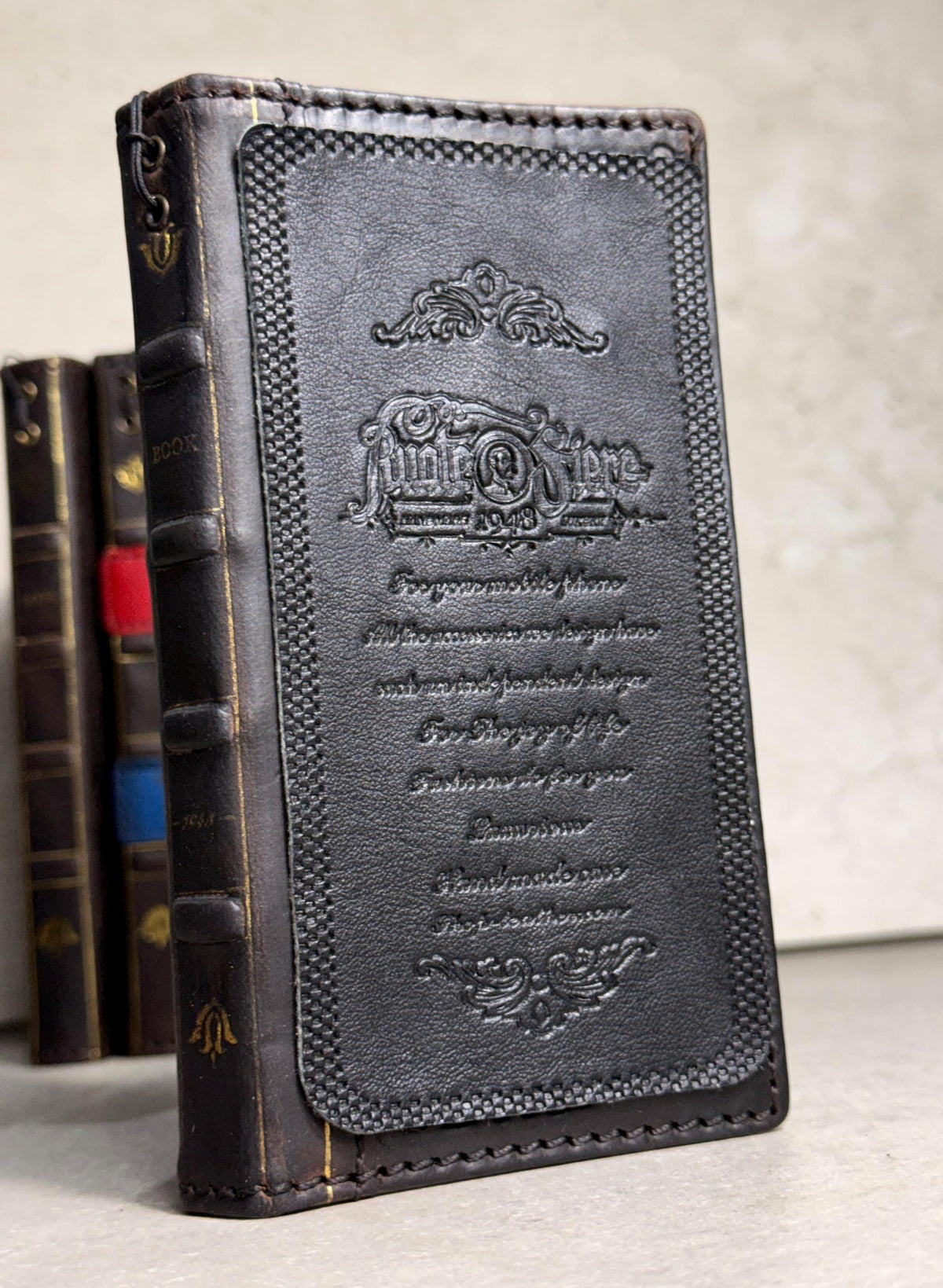 Handmade Black Leather Book iPhone Case: Vintage Art Design Wallet Cover Ip 7-18 max