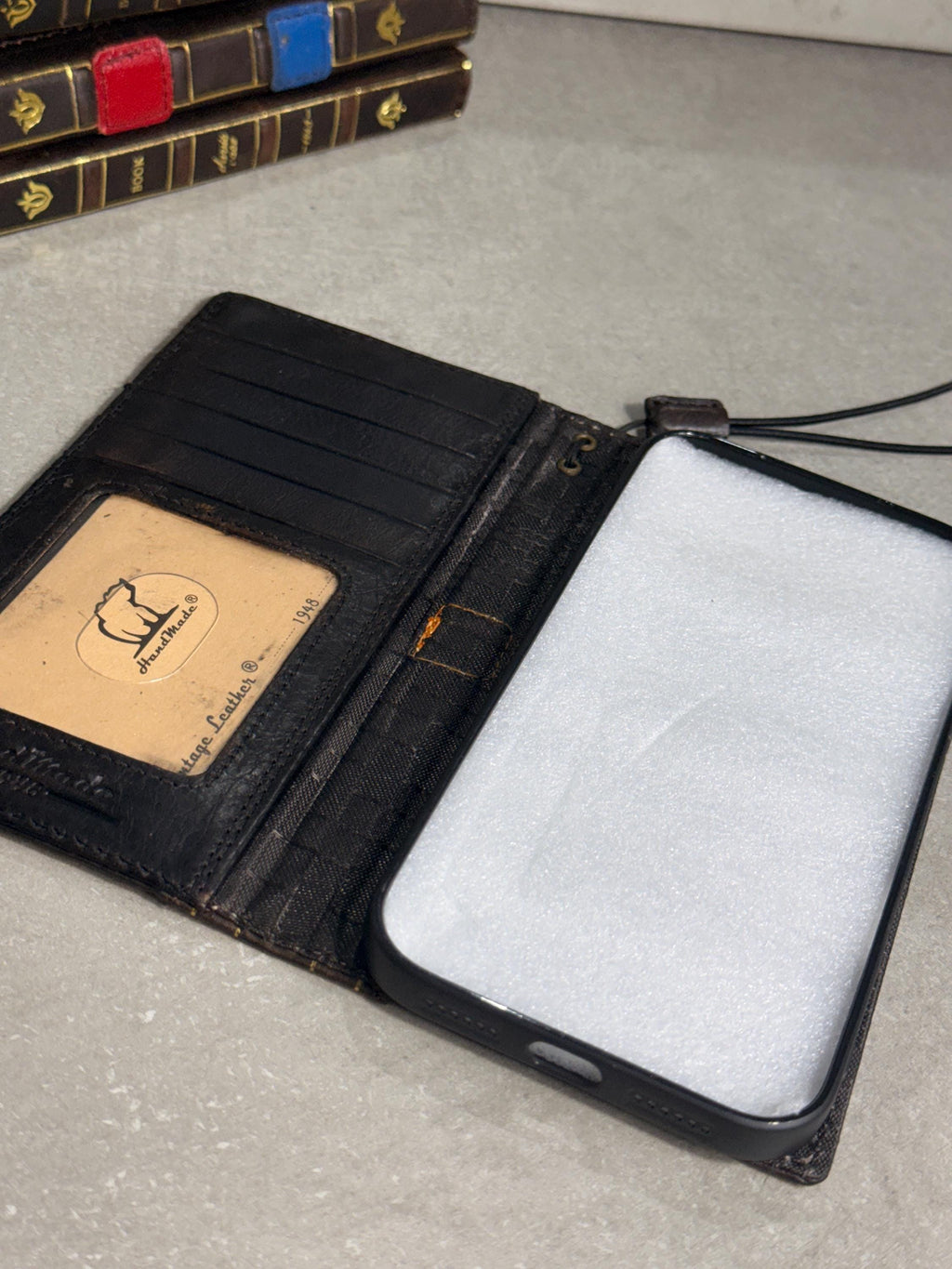 Handmade Black Leather Book Wallet Case for Samsung Galaxy S Series (Ultra FE)
