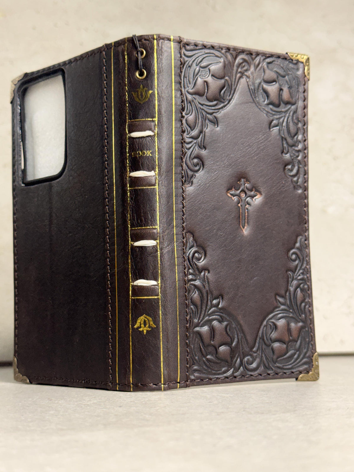 Handmade Leather Wallet Case: Samsung Galaxy, Card Slots, Book Design