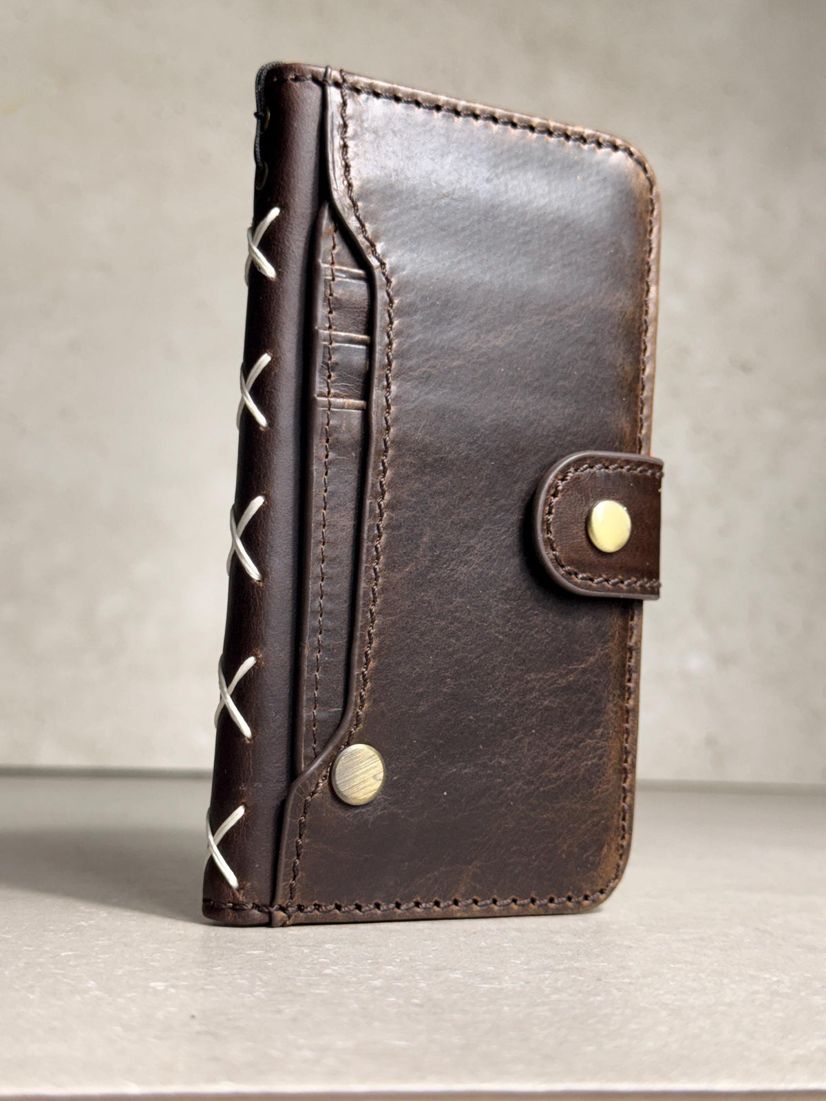 Vintage Leather Wallet Case for iPhone: Book Style, Card Slots