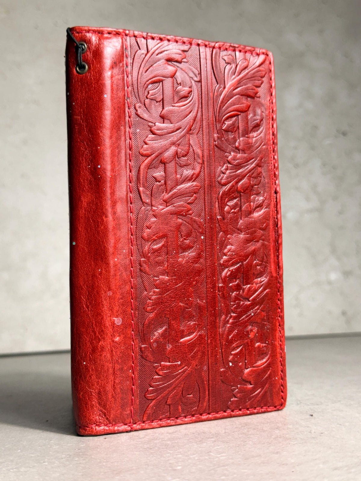 Handmade Leather iPhone Wallet Case: Vintage Stamped Book Cover