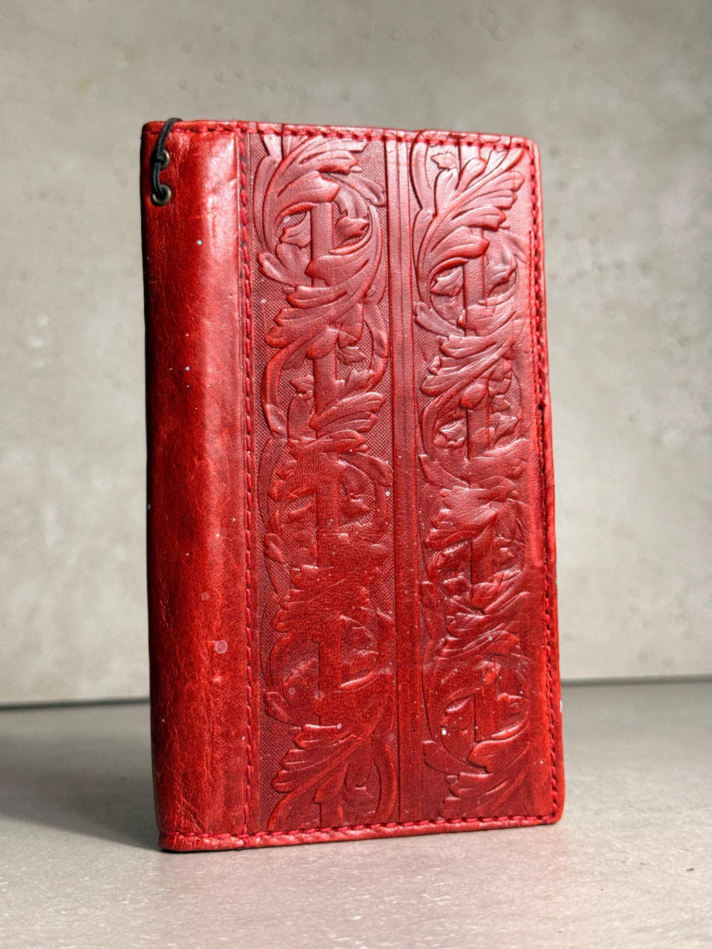 Handmade Leather iPhone Wallet Case: Vintage Stamped Book Cover