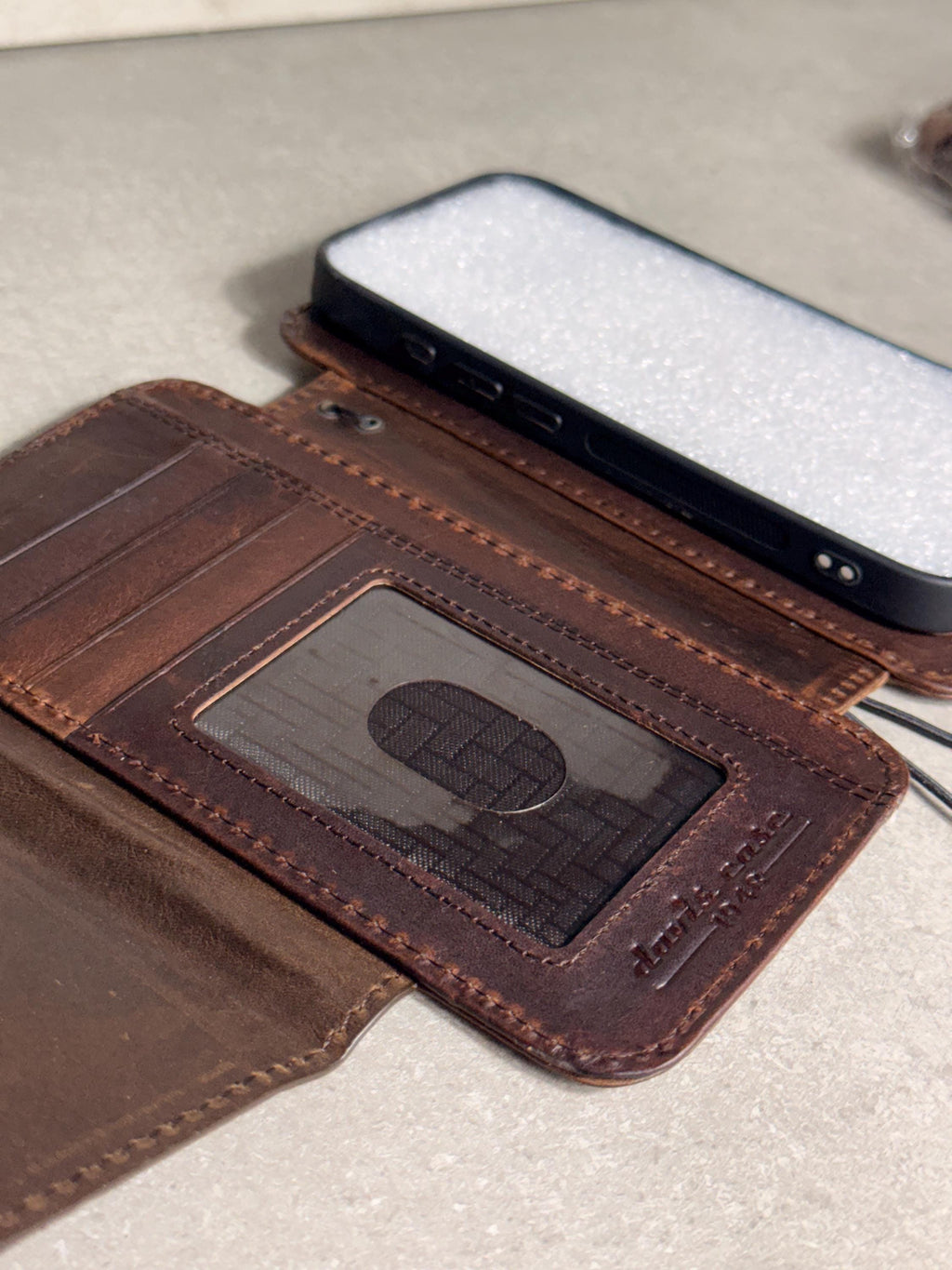 Handmade Black Leather Book iPhone Case: Vintage Art Design Wallet Cover Ip 7-18 max