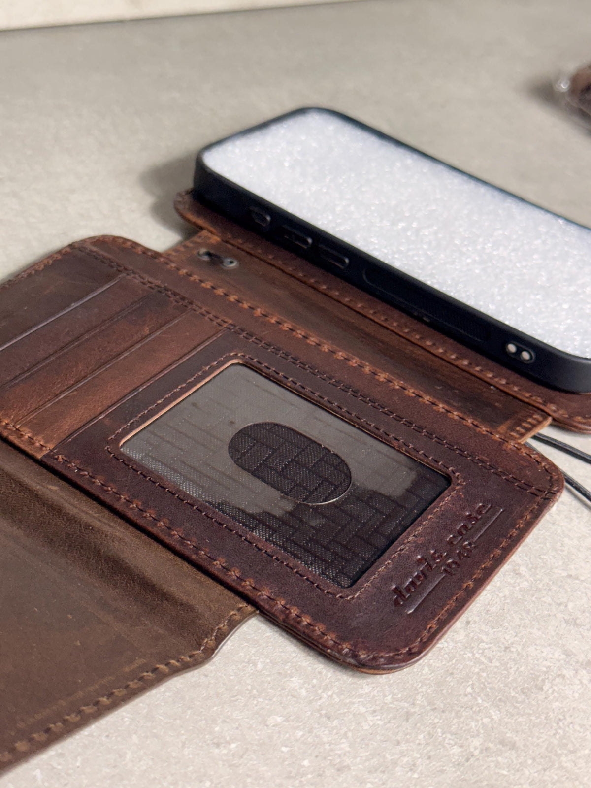 Handmade Black Leather Book iPhone Case: Vintage Art Design Wallet Cover Ip 7-18 max