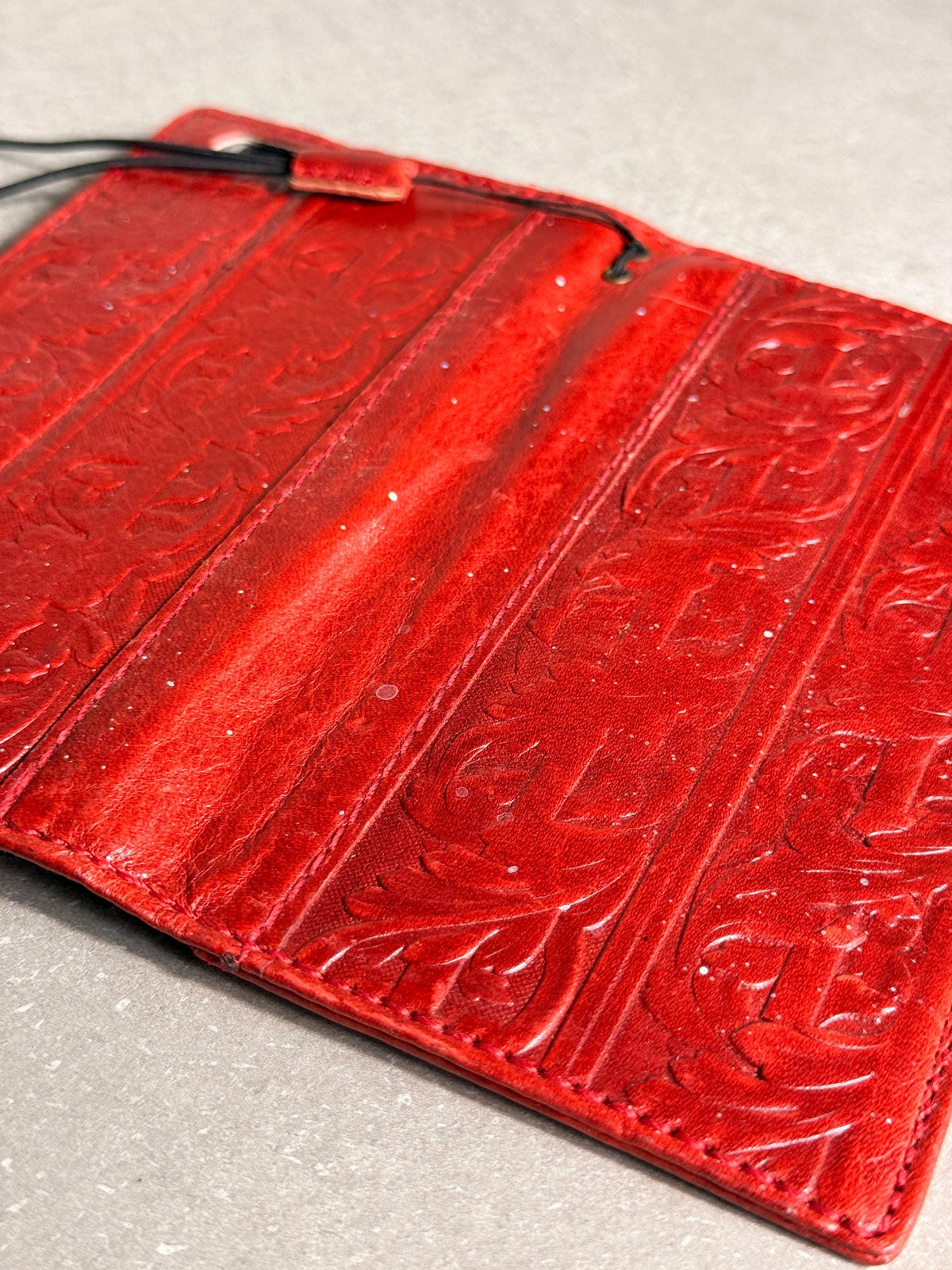 Handmade Leather iPhone Wallet Case: Vintage Stamped Book Cover