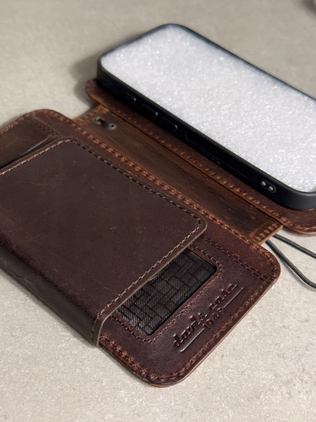 Handmade Black Leather Book iPhone Case: Vintage Art Design Wallet Cover Ip 7-18 max