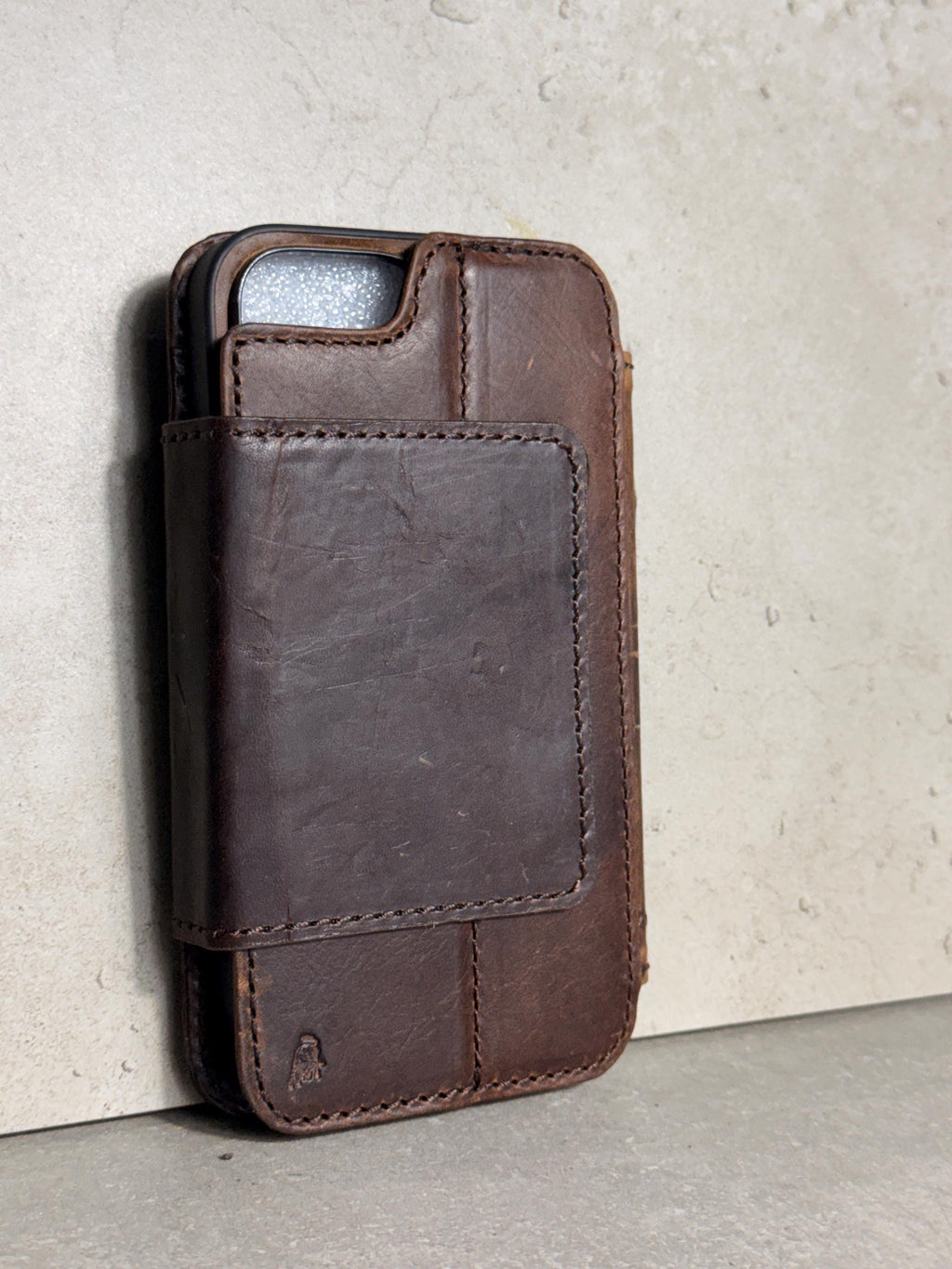 Handmade Black Leather Book iPhone Case: Vintage Art Design Wallet Cover Ip 7-18 max